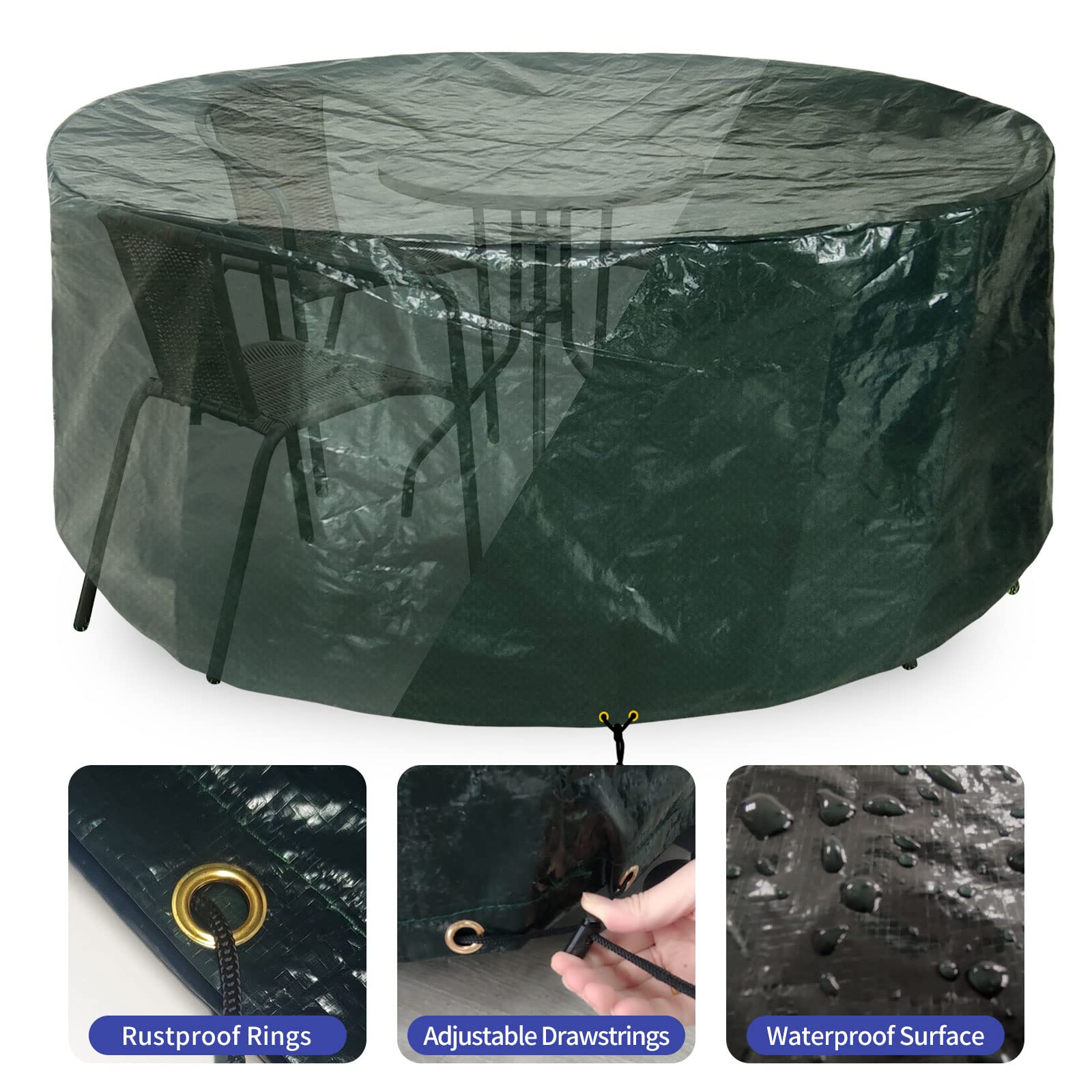 RICHIE Housses de protection pour meubles de jardin - Housse de table de jardin imperméable 190x80 cm - Housses de table extérieures pour meubles de jardin - Housses de jardin rondes respirantes en