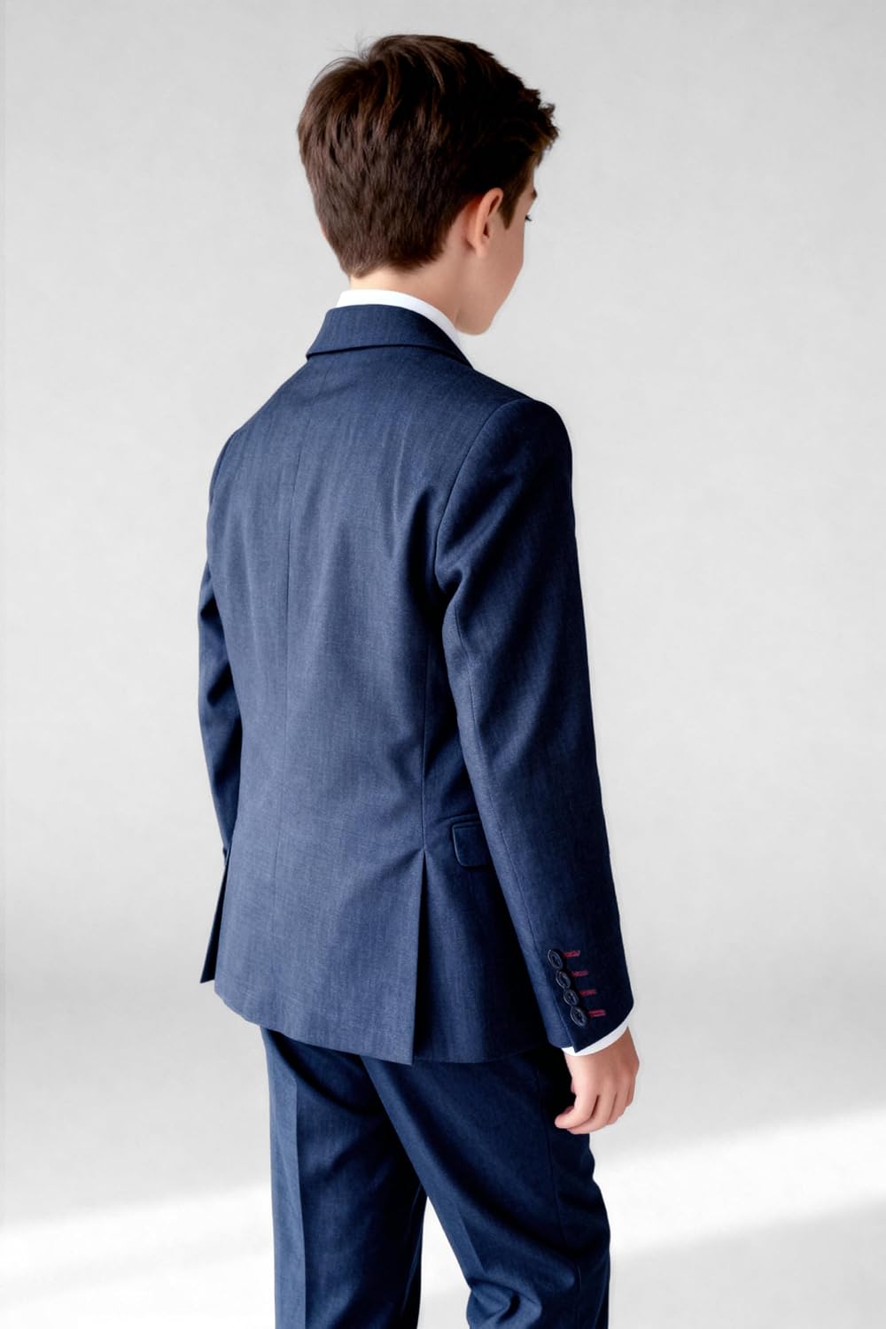 Boys Navy Microcheck Suit Tailored Fit 5 PC Set Regular & Generous Husky Sizes