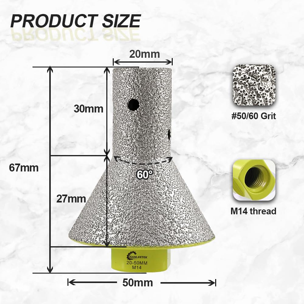 Diamond Finger Milling Bits 20-50mm Beveling Chamfer Bits for Shaping Trimming Enlarging Grinding Existing Holes in Ceramic Tile Porcelain Granite Marble M14 Thread SANLEETEK - Image 2