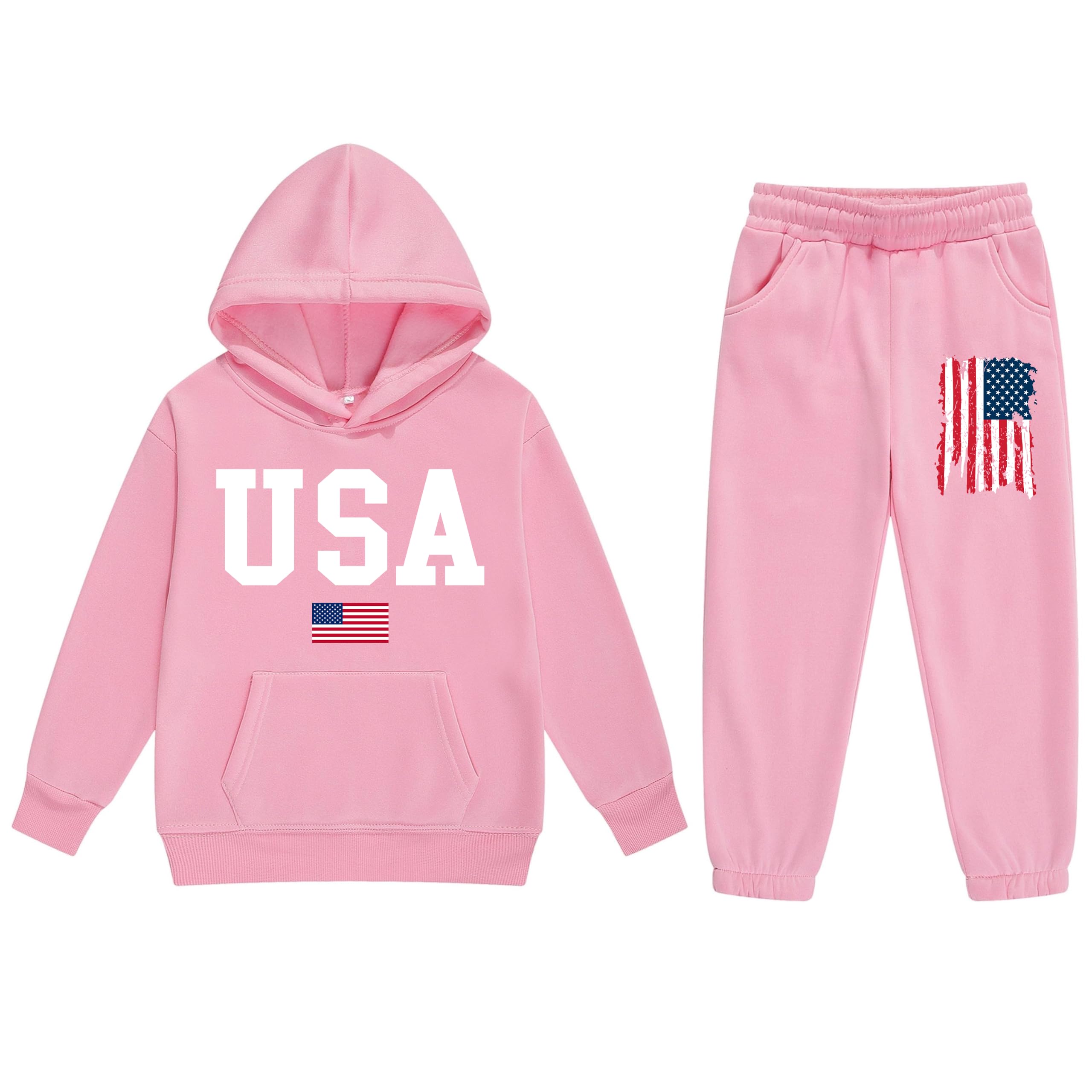 Vivimeng Boys USA Sweatshirt Suit Kid USA Hoodie Set American Flag Sweater Girls American Hooded Pullover Suit
