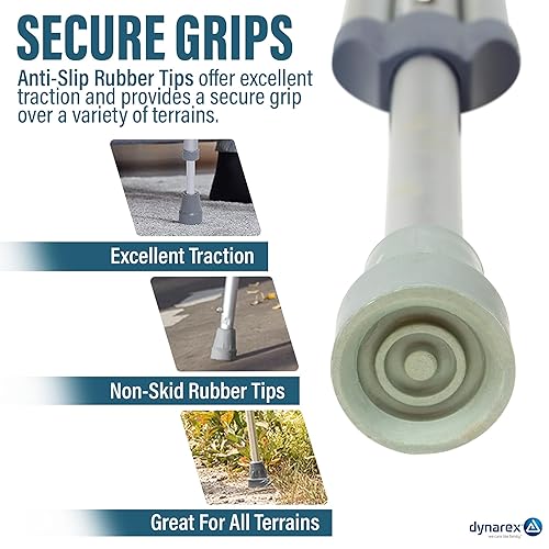 Miniatura 38 de Dynarex Muleta universal de aluminio, niños a adultos - 4'7" a 6'7", ajuste de altura con botón pulsador, axila acolchada y cómodos agarres de mano