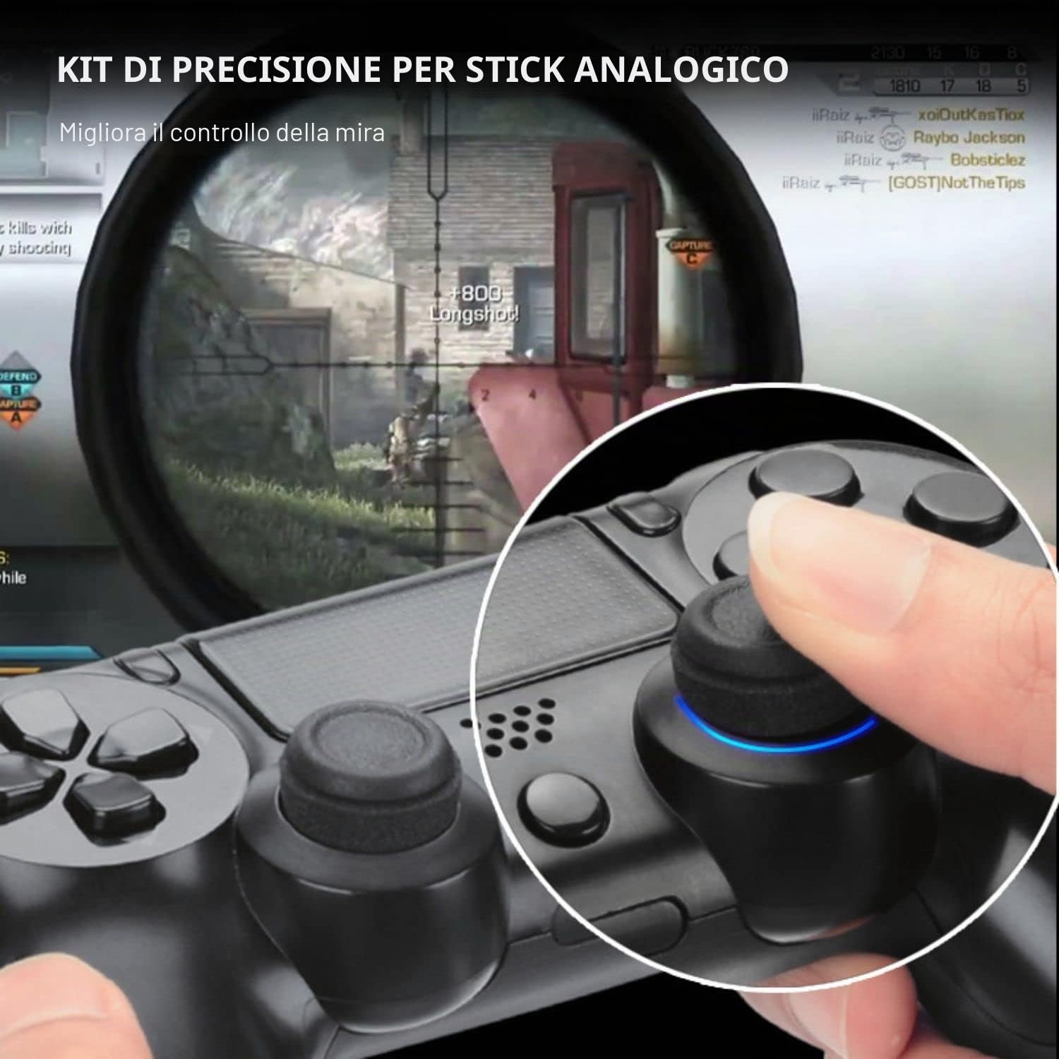 NiTHO Gaming Kit per Controller Playstation 4, Include Impugnature Silicone Anti-Sudore, Anelli di Precisione, Copri Levette Analogiche, Migliora il Controllo e la Precisione del Gioco per PS4