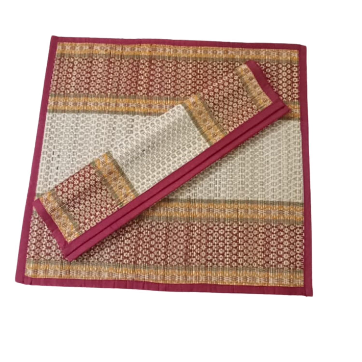 Home Carpets for Indoor Living Space19x19 Inches Handmade Kusha Grass Asan for Pooja (Multicolor) – Eco-Friendly Meditation Mat for Rituals, Yoga, and Meditation - Set of 2 Pcs-image-12