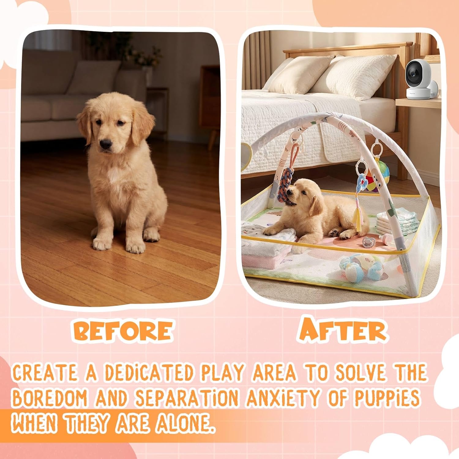 30 x 30 x 21 Inch Puppy Play Gym with 9 Hanging Toys & 18 Ocean Balls – Interactive Activity Mat for Dogs & Cats, Includes Squeaky Plush & Chew Toys – Portable Snuffle Mat for Pets up to 25 Lbs