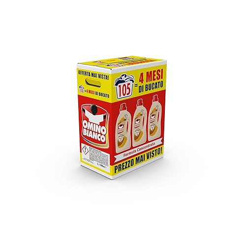 Omino Bianco - Detersivo Lavatrice Liquido, 105 Lavaggi, Rispetta Colori e Tessuti, Fresco Profumo con Essenza Cuore di Marsiglia, 1400 ml x 3 Confezioni