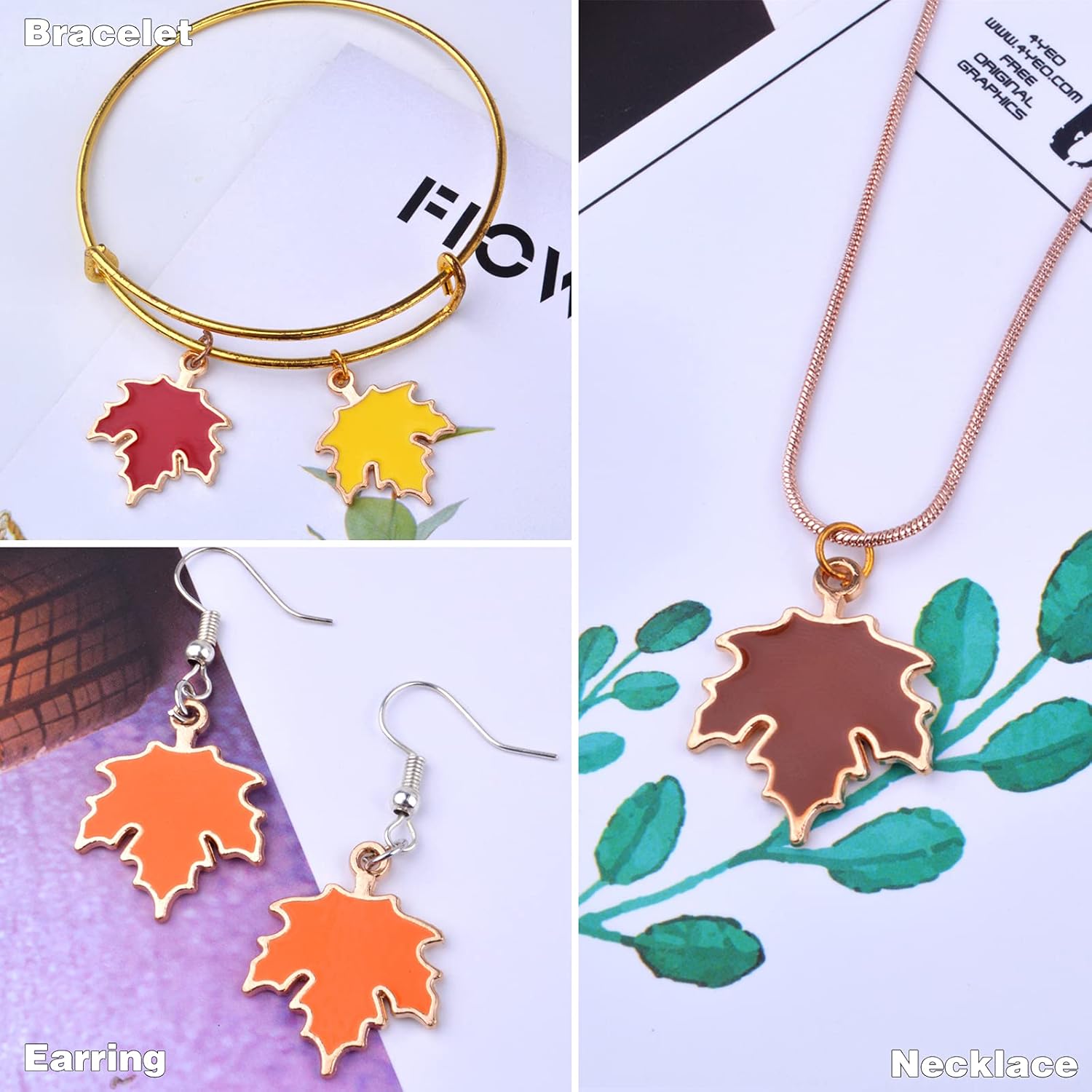 40pcs Fall Maple Leaf Charms Alloy Autumn Harvest Leaves Dangle Pendants for DIY Necklace Bracelet Jewelry Making Thanksgiving Home Decoration, 4 Colors, 23.8 mm x 19 mm - Image 7