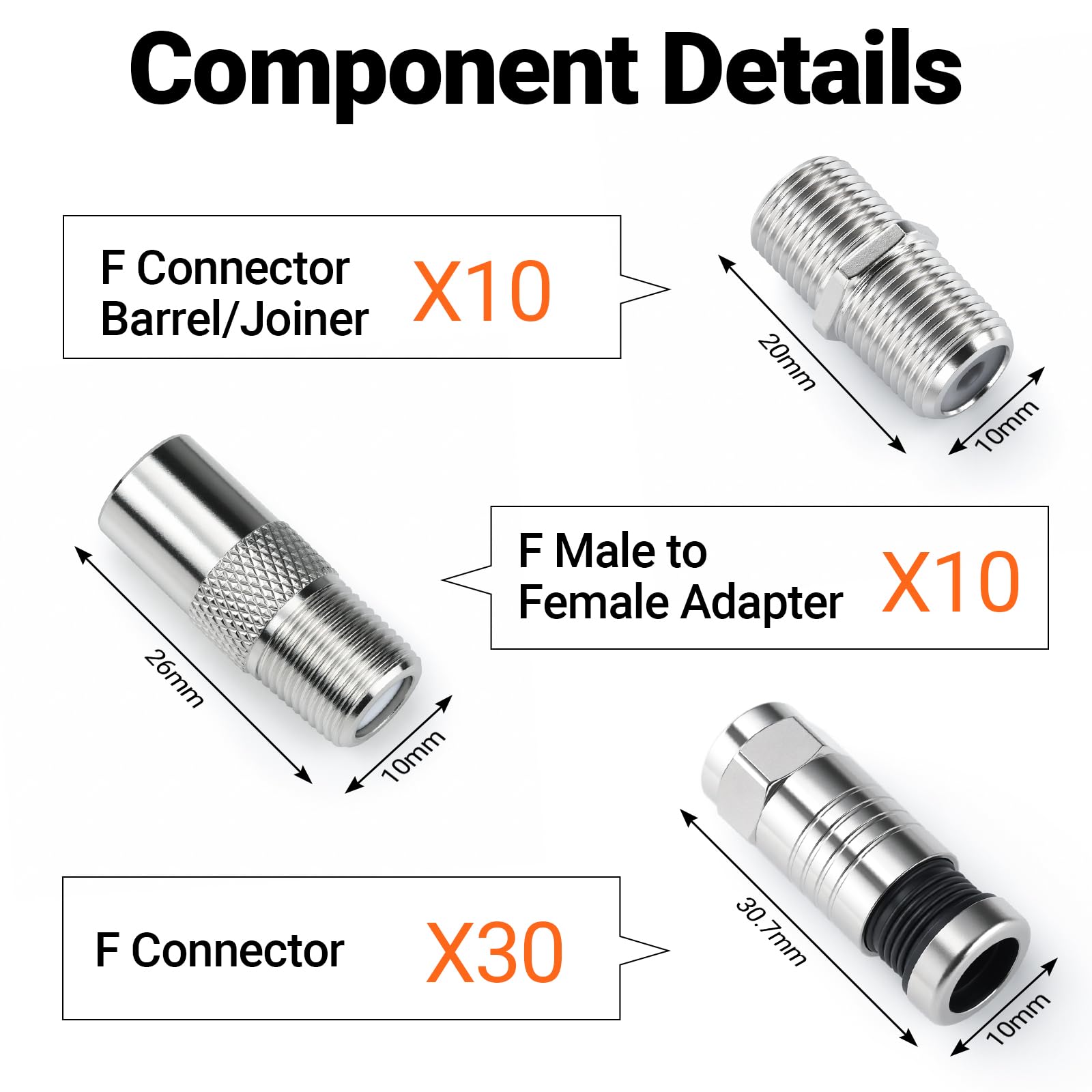 Preciva Koaxial Abisolier- & Crimpwerkzeug Set 53-teilig | Rotations-Abisolierer + Ratschen-Crimpzange für RG6 RG59 | inkl. 30 F-Kompressionsstecker + 20 Adapter | für SAT CATV CCTV Breitband