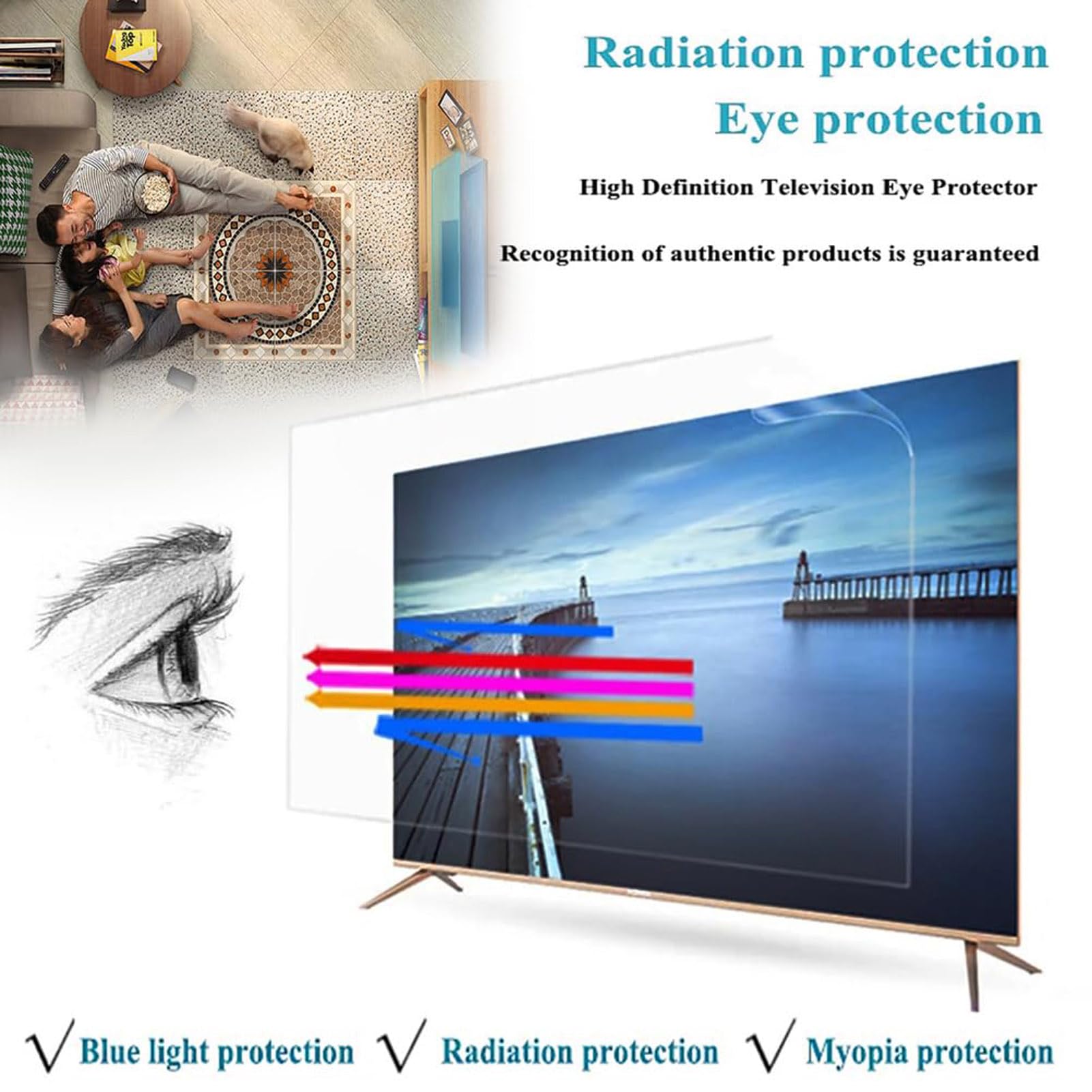 55-Zoll TV-Displayschutz – Extrem Stoßfest Transparent Und Entspiegelt – Matte Anti-Reflex-Folie – Geeignet zur Filterung Von Blaulicht,55” 1211 * 682mm