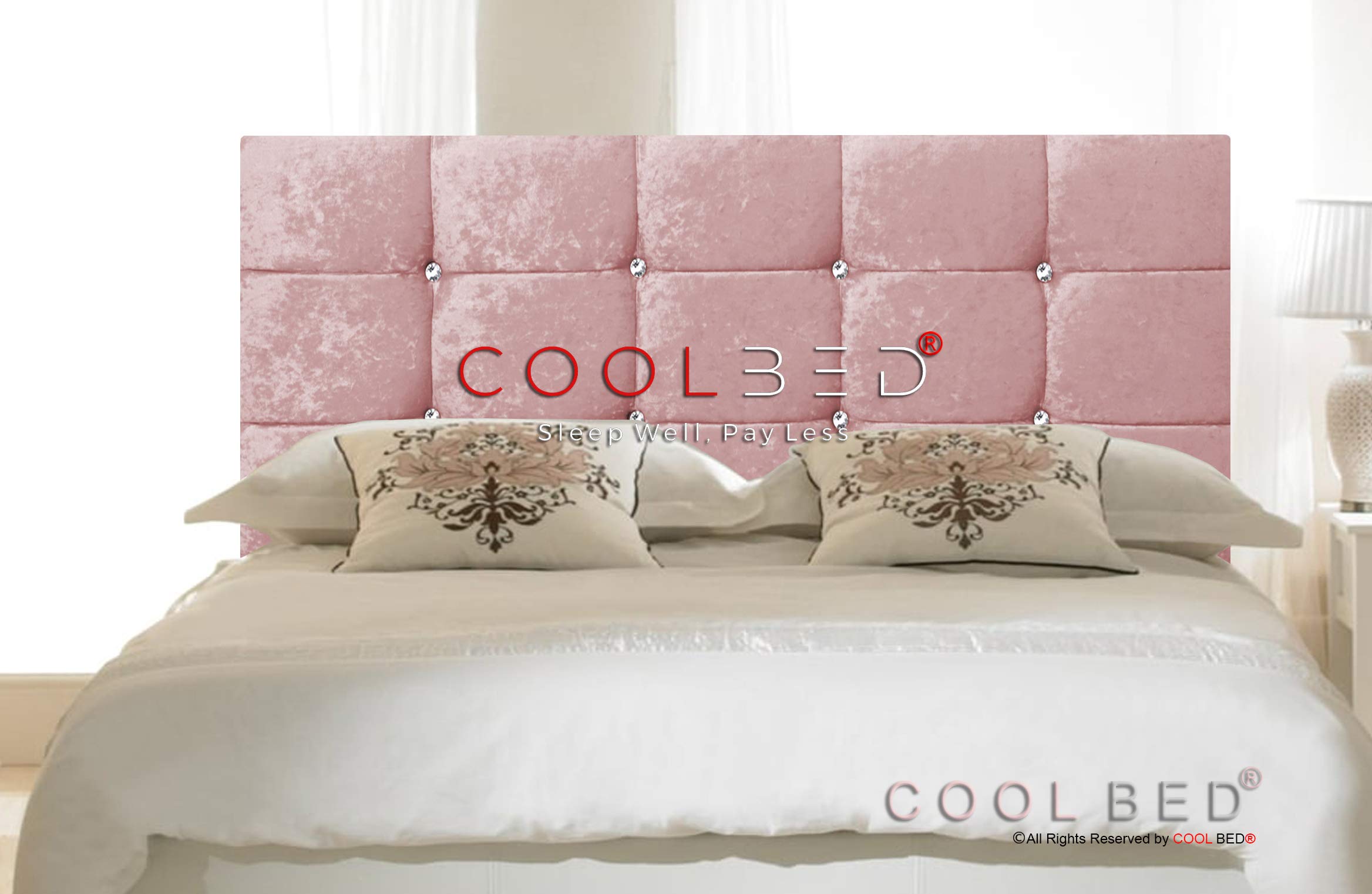 CRUSHED VELVET CHESTERFIELD CUBE HEADBOARD FOR DIVAN BED IN 20" AND 26" HEIGHT (20" - PINK, SMALL DOUBLE (4FT))