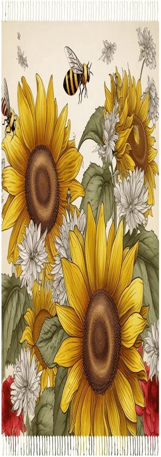 Bees Sunflowers Daisy Rose Flowers Scarf for Women Men Classic Fashion Blanket Scarves Soft Cashmere Feel Scarf Cold Weather Warm Long Shawl Winter Large Scarves Classic Blanket Scarfs Thick