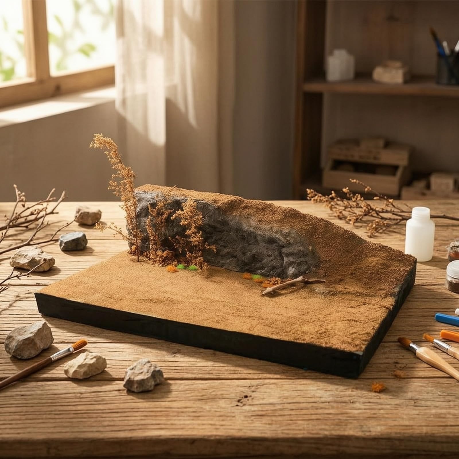 Gralara Kit di Paesaggio in Miniatura Strutturato Pietrisco Decorativa Facile da Usare Scenografia per Modellisti, Plastici Ferroviari, Valle Sabbiosa