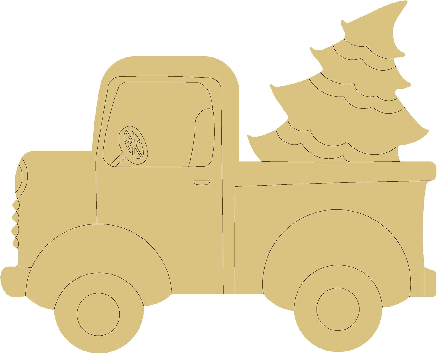 Christmas Truck Design by Lines Cutout Unfinished Wood Holidays Christmas Door Hanger MDF Shape Canvas Style 2 (24")