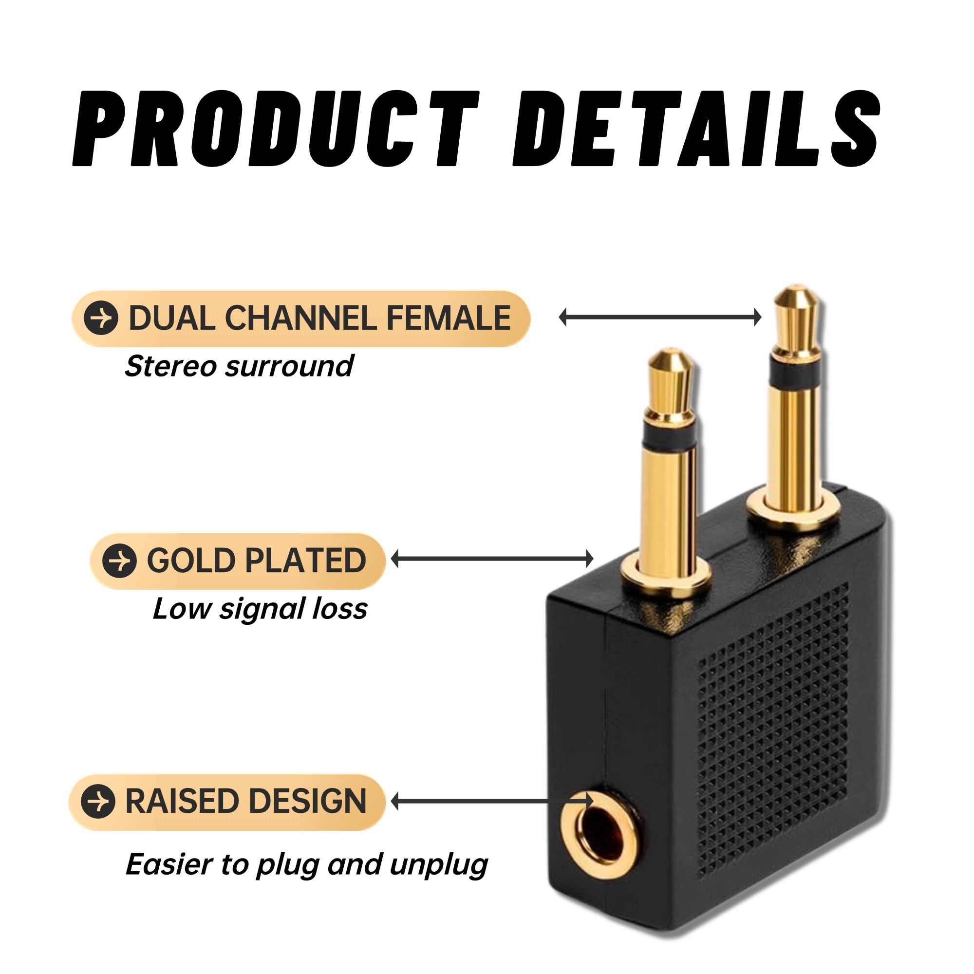 4 Pack Airplane Headphone Adapter, 3.5mm Male to 3.5mm Female Gold Plated Aircraft Headset/Earphone Adapter for in-Flight Entertainment System