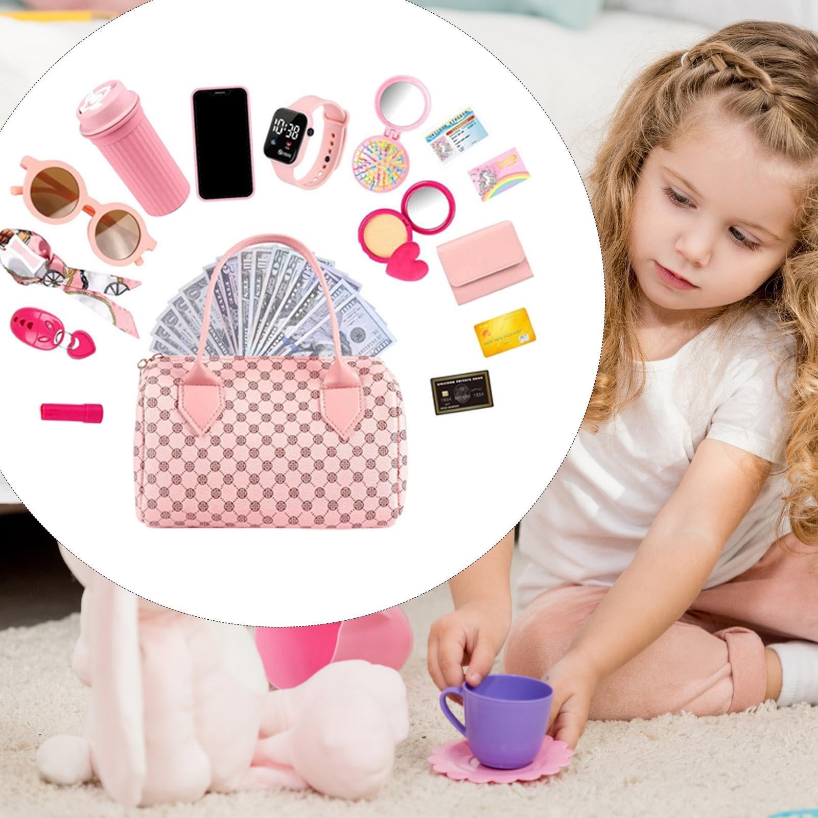 Juego de Monederos para Niñas - Bolso de Juguete con Accesorios | de Juego de rol para Vestir Princesas para Edades de 3 a 6 años, Kit de de simulación, Regalo de cumpleaños para niños, jue