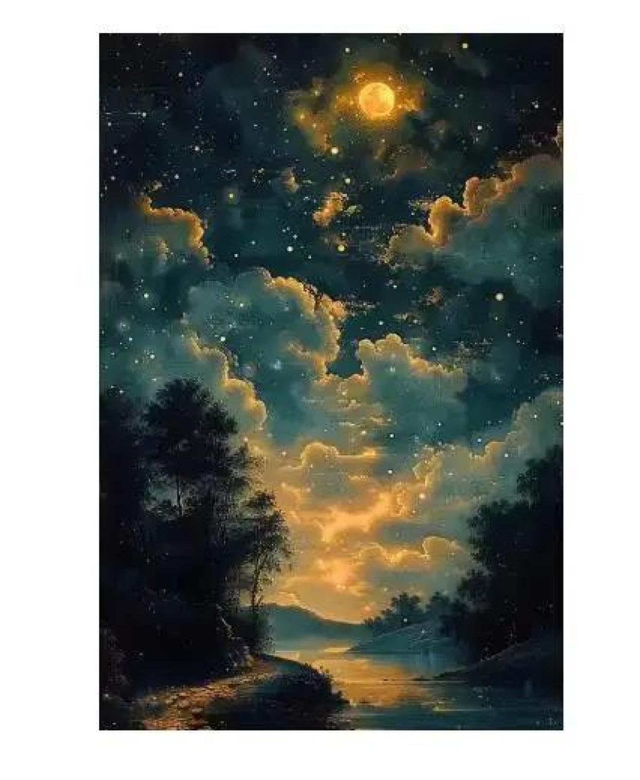 Yocheng Fantasy Artwork Room Decor Celestial Night Court Starry Village Skyline Printable Poster Night Moon Star Wall Art Poster 21x30cm No Frame