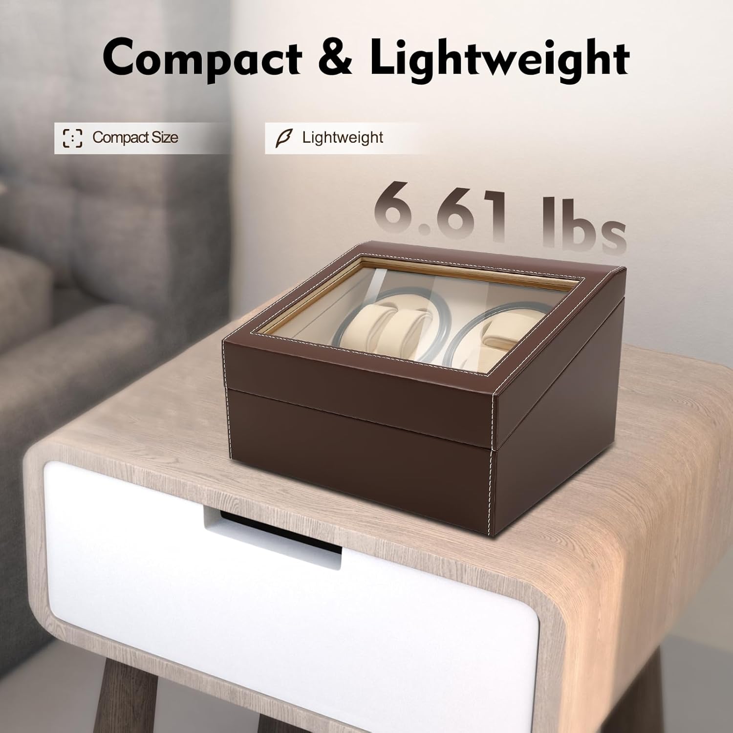 4+6 Automatic Watch Winder Rotating Display Box Leather Watch Storage Holder Watch Case for Men and Lady (Brown)