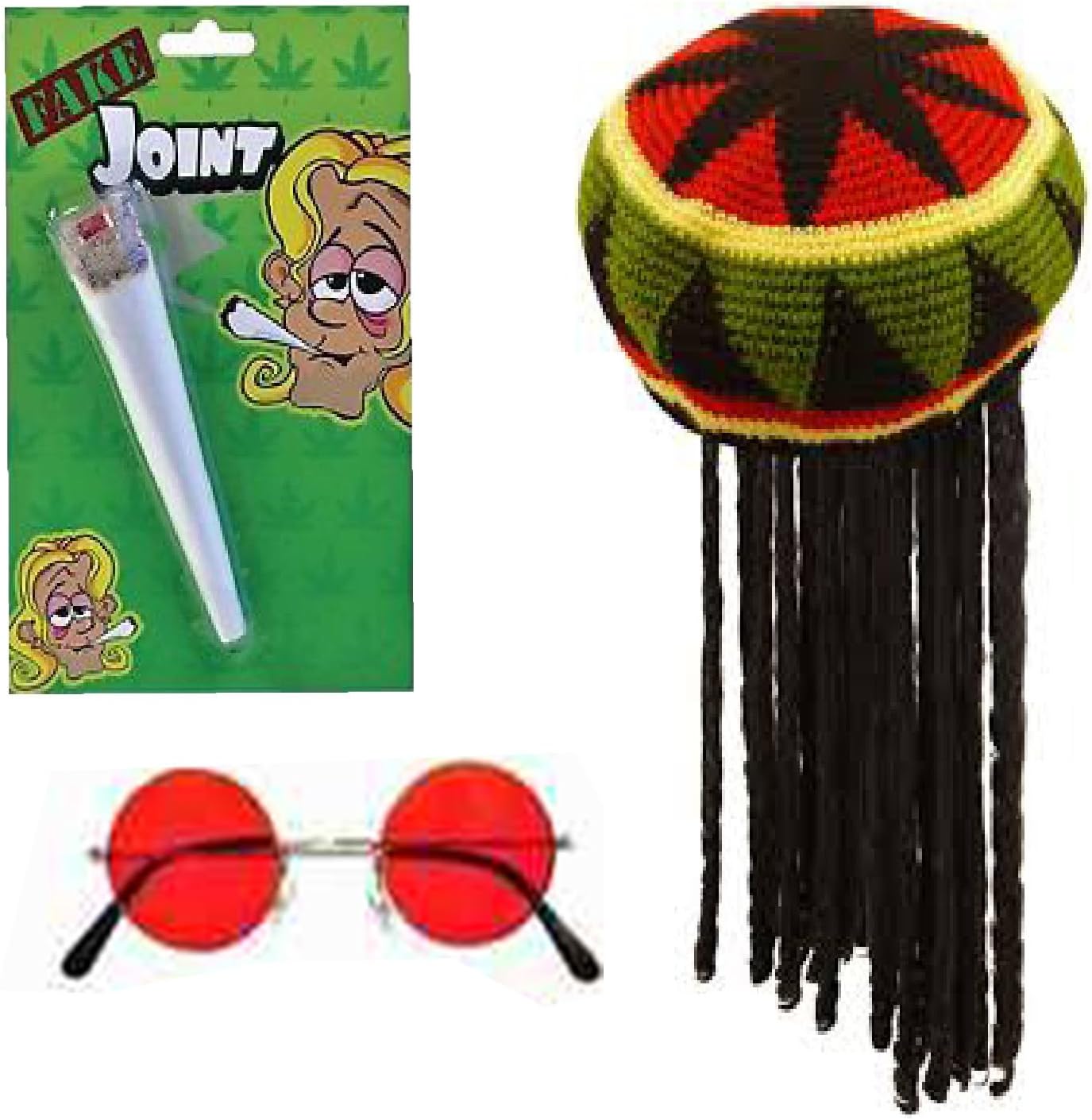 RASTA RAGGAE JAMAICAN BOB MARLEY HAT WIG WITH DREADLOCKS GLASSES - Foto 3