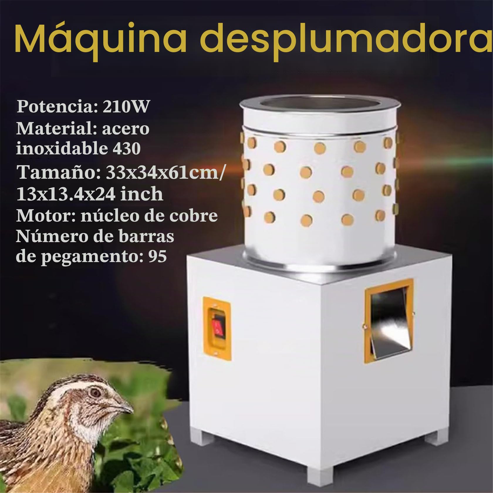 Máquina desplumadora automática de pollo, 210 W, para aves de corral, capacidad para 3-5 pollos, ideal para pollo, pato, pavo, codorniz