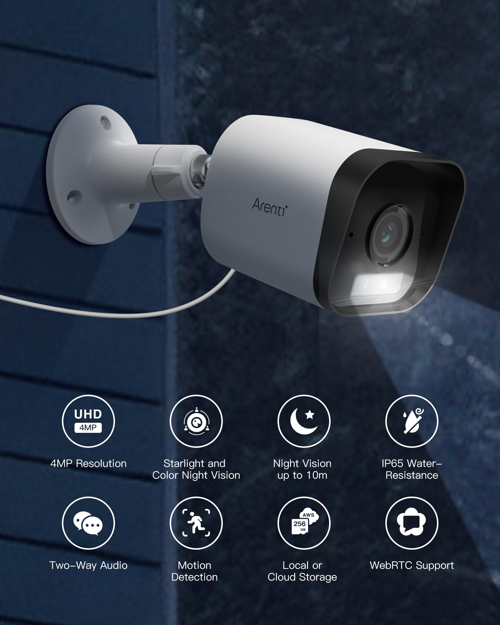 ARENTI Set da 2 Telecamere Esterno 2,5K/4MP, Telecamera Sorveglianza Esterno 2,4GHz, Impermeabile IP65, Visione Notturna, Audio Bidirezionale, Rilevamento Intelligente, Registrazione 24/7