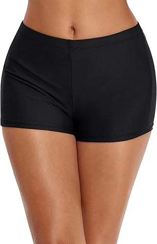 Miniatura 2 de Pantalones cortos de natación para mujer, elásticos, parte inferior de tankini sólida, parte inferior de traje de baño deportivo