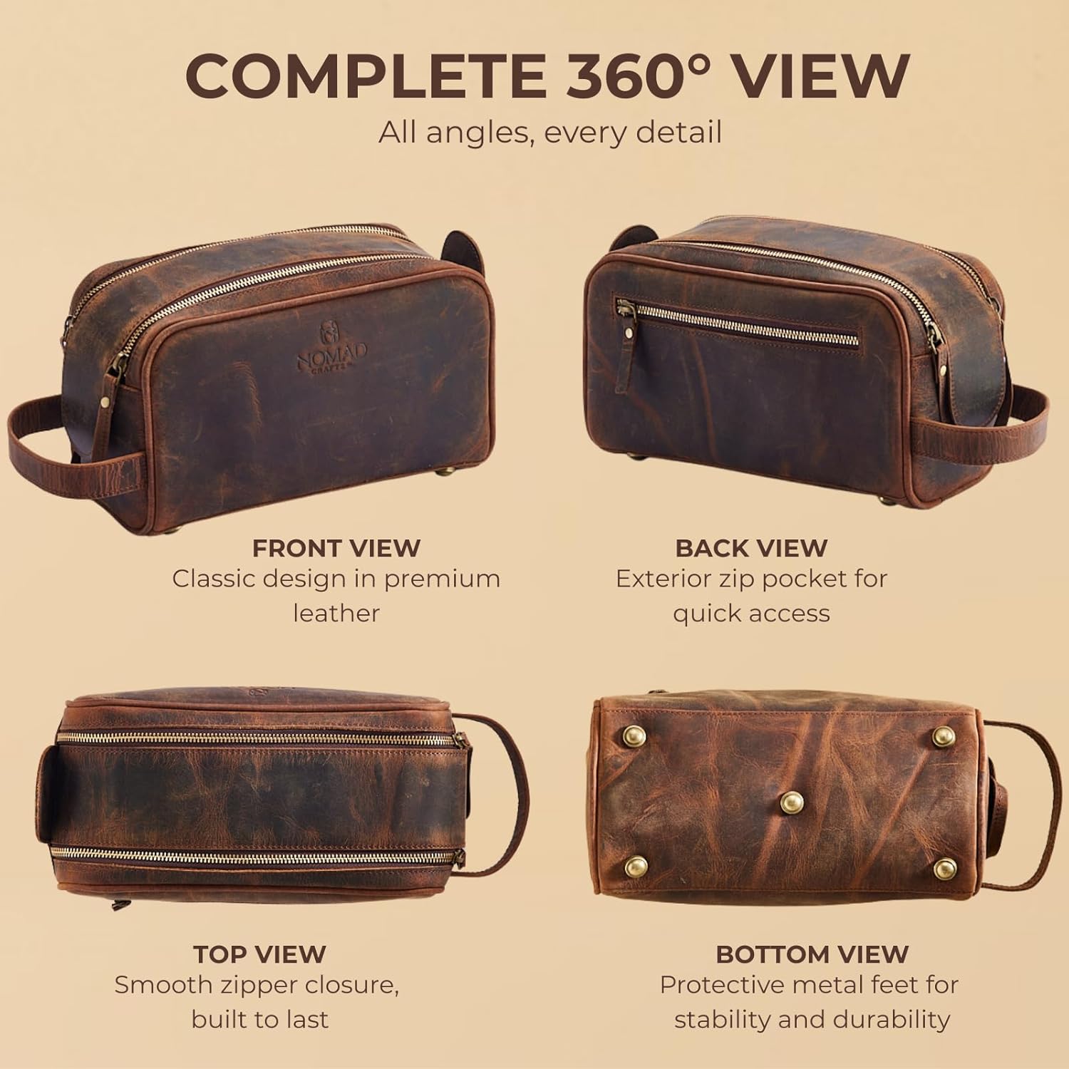 King Size Premium Leather Travel Toiletry Bag for Men and Women - Water-Resistant Dopp Kit - Mens Bathroom Bag, Shaving & Cosmetic Organizer - Toiletry Bag, Travel Bag Leather, Unisex Use