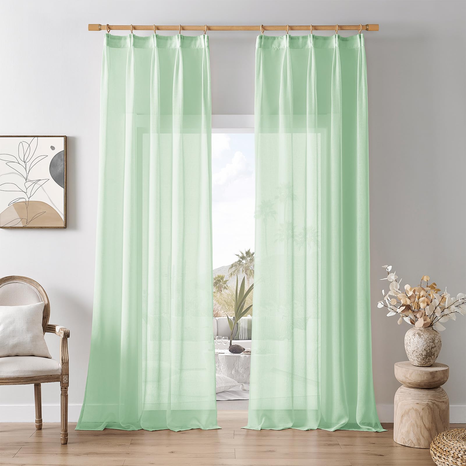 DUALIFE Verdunkelungsvorhänge Leinenoptik – 2 Paneele 127x332 Cm, Salbeigrün, Mit Schlaufen & Stangentasche