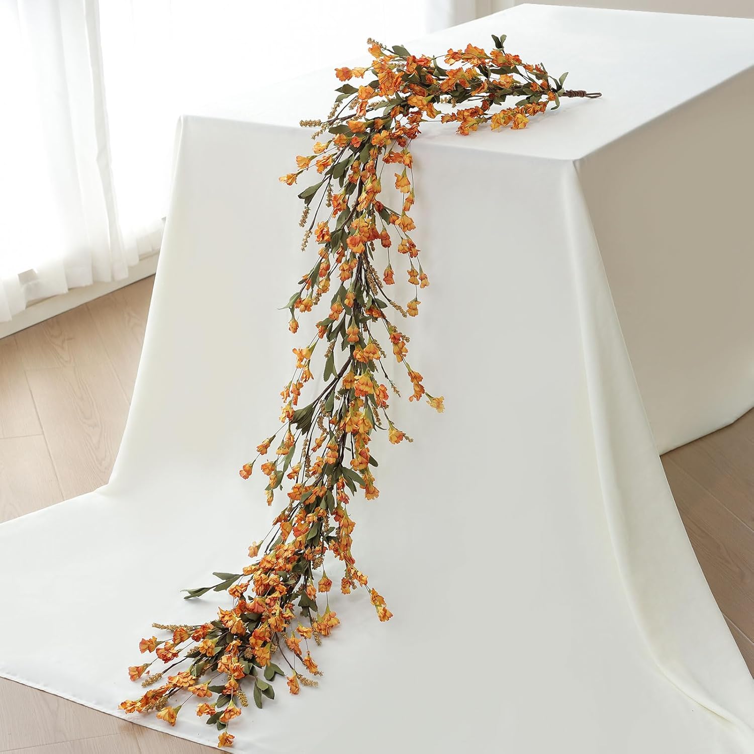 Mizii Fall Garland Artificial Flower Garlands 6 Feet Fake Wildflower Floral Garland Hanging Vines Flowers Decorations for Table Centerpieces Room Wall Fireplace Wedding Fall Decor (Burnt Orange)