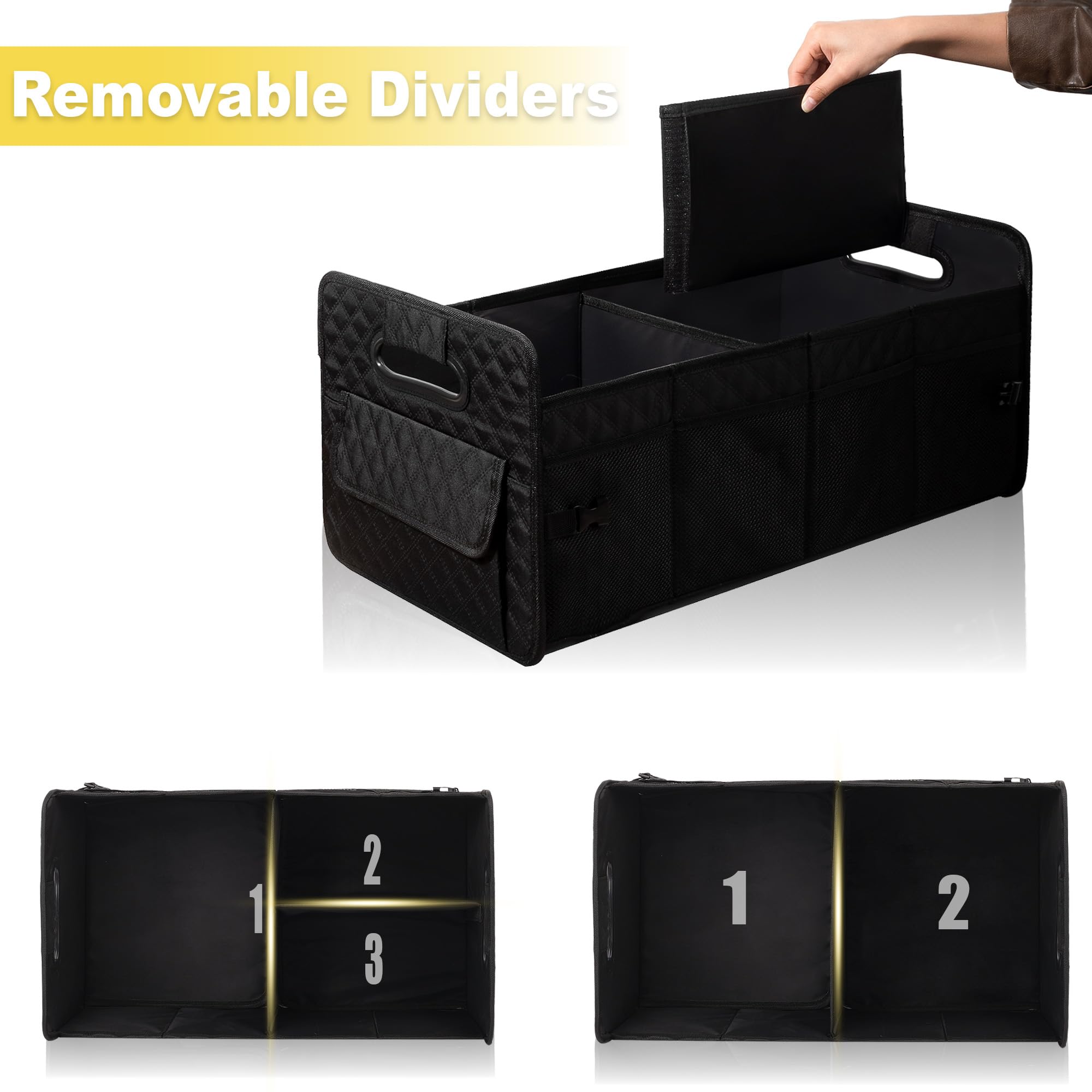 JiatuA Car Trunk Organizer for SUV, Car Storage Organizer Collapsible Multi Compartment Container Box, Adjustable Car Accessories for Women/Men, Black