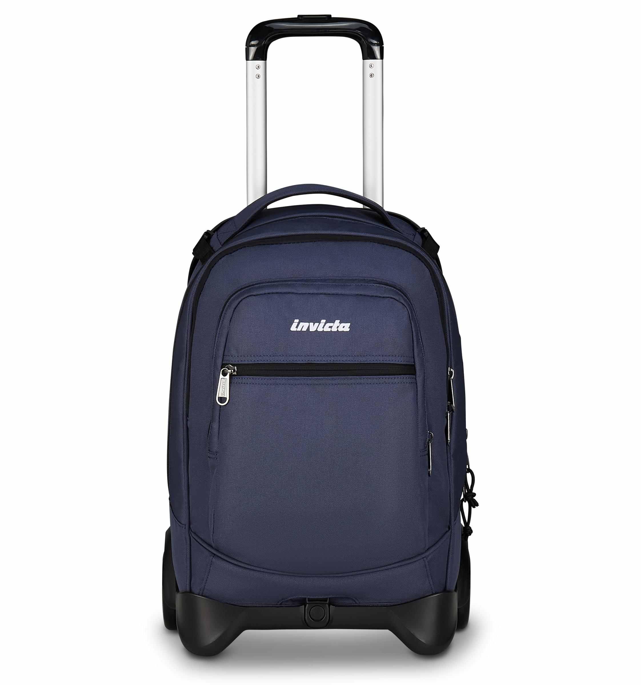 Invicta Trolley Scuola Plug, Blu, 3 in 1, Zaino Doppio Scomparto Con Carrello Sganciabile, Tasca Per PC, Tasca Per Borraccia, 34 lt, Scuola Media e Superiore, Viaggio, Zaino Ragazza e Ragazzo