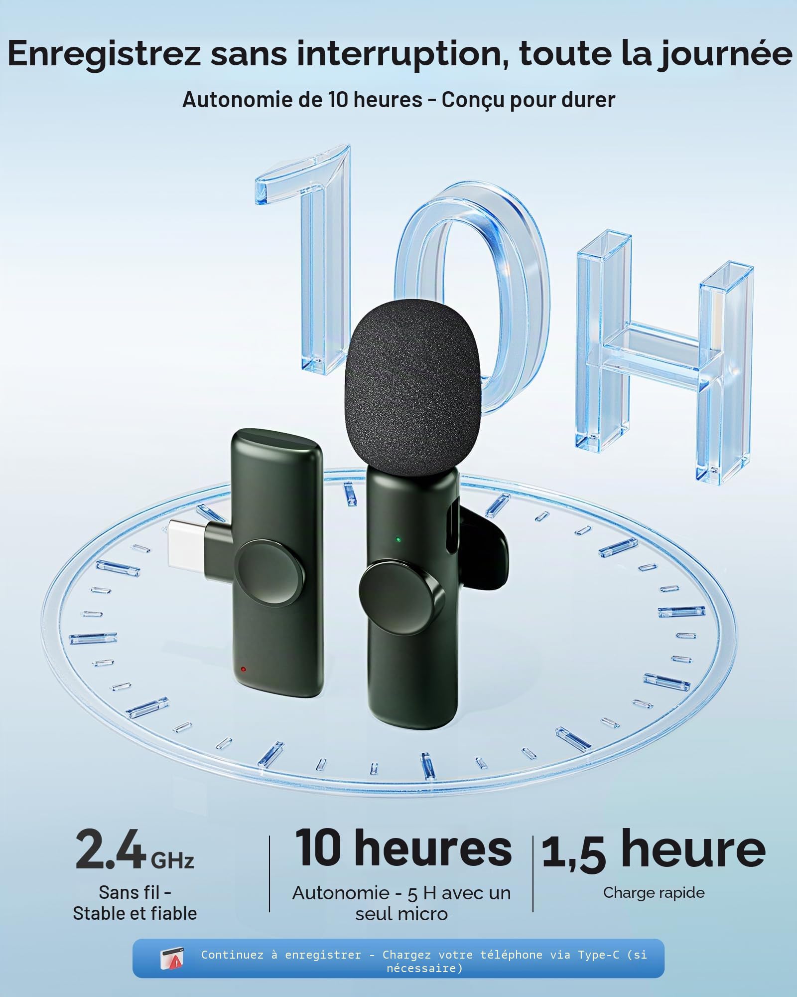 CZOCPOS Micro Cravate sans Fil pour lPhone, lPad et Android, Lot de 7 Mini Microphone sans Fil avec Réduction de Bruit, Plug & Play, Idéal pour Vidéo, Interview, Podcast, Youtube，Obsidienne Noir
