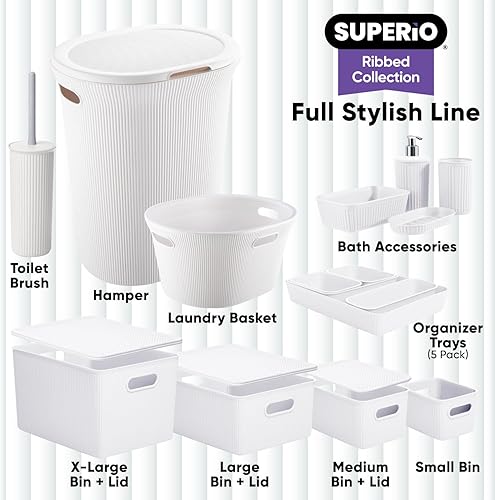 Miniatura 6 de Superio Ribbed Collection - Canastas organizadoras de plástico decorativas abiertas para el hogar, pequeñas cajas blancas (paquete de 4) para