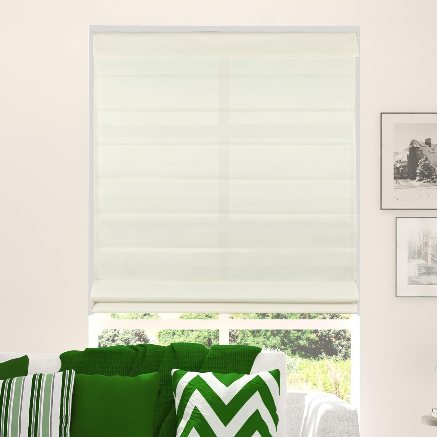 CALYX INTERIORS Fabric Roman Shade with White Backing