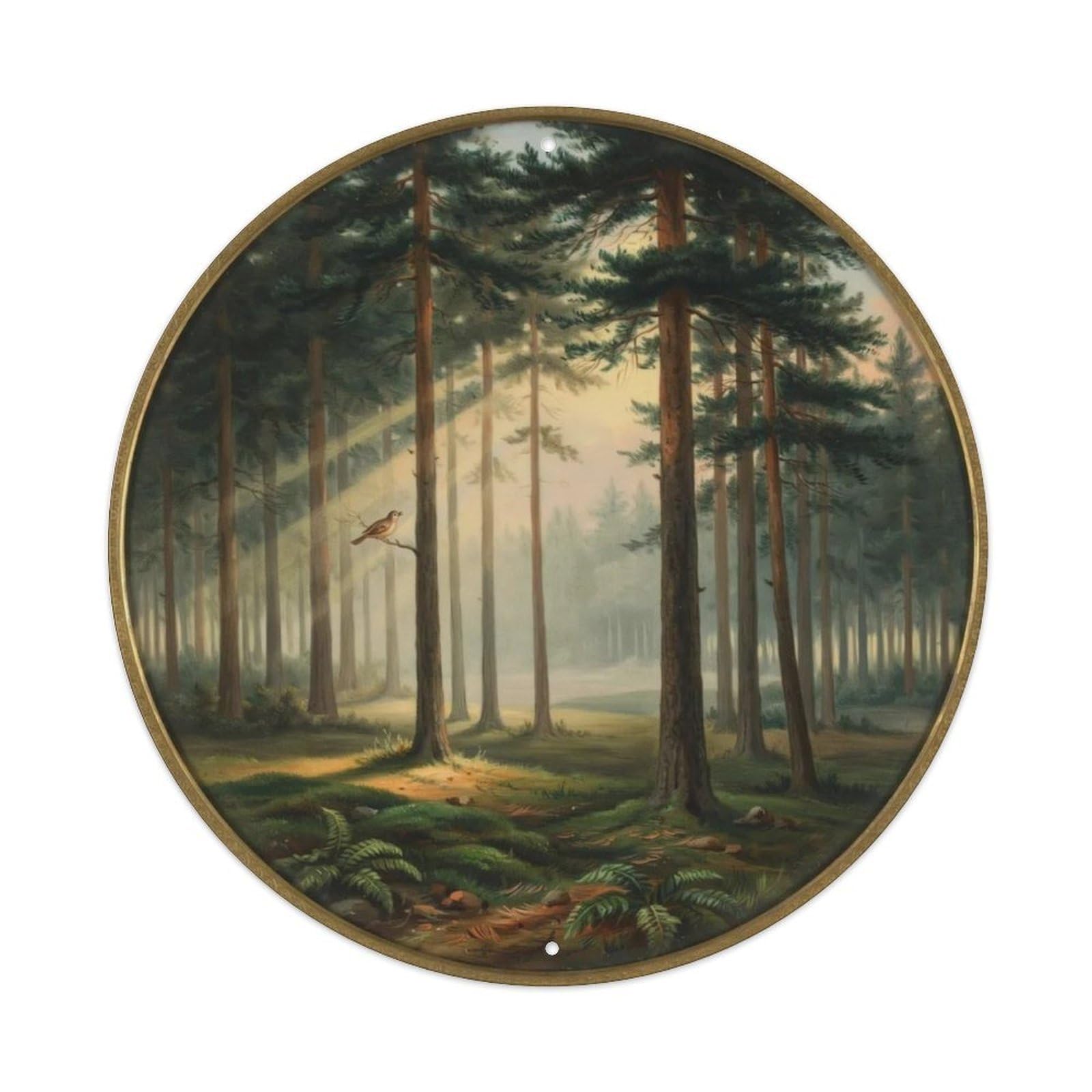 Vintage Misty Pine Forest Metal Tin Sign Plaque