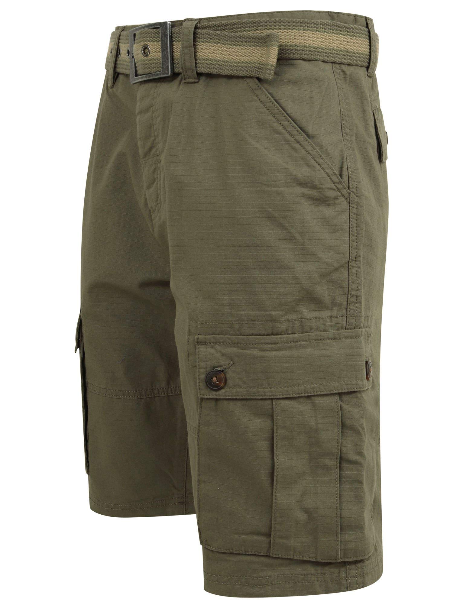 Tokyo Laundry Men's Laguna Ripstop Cotton Cargo Shorts with Belt - Dusty Olive - S
