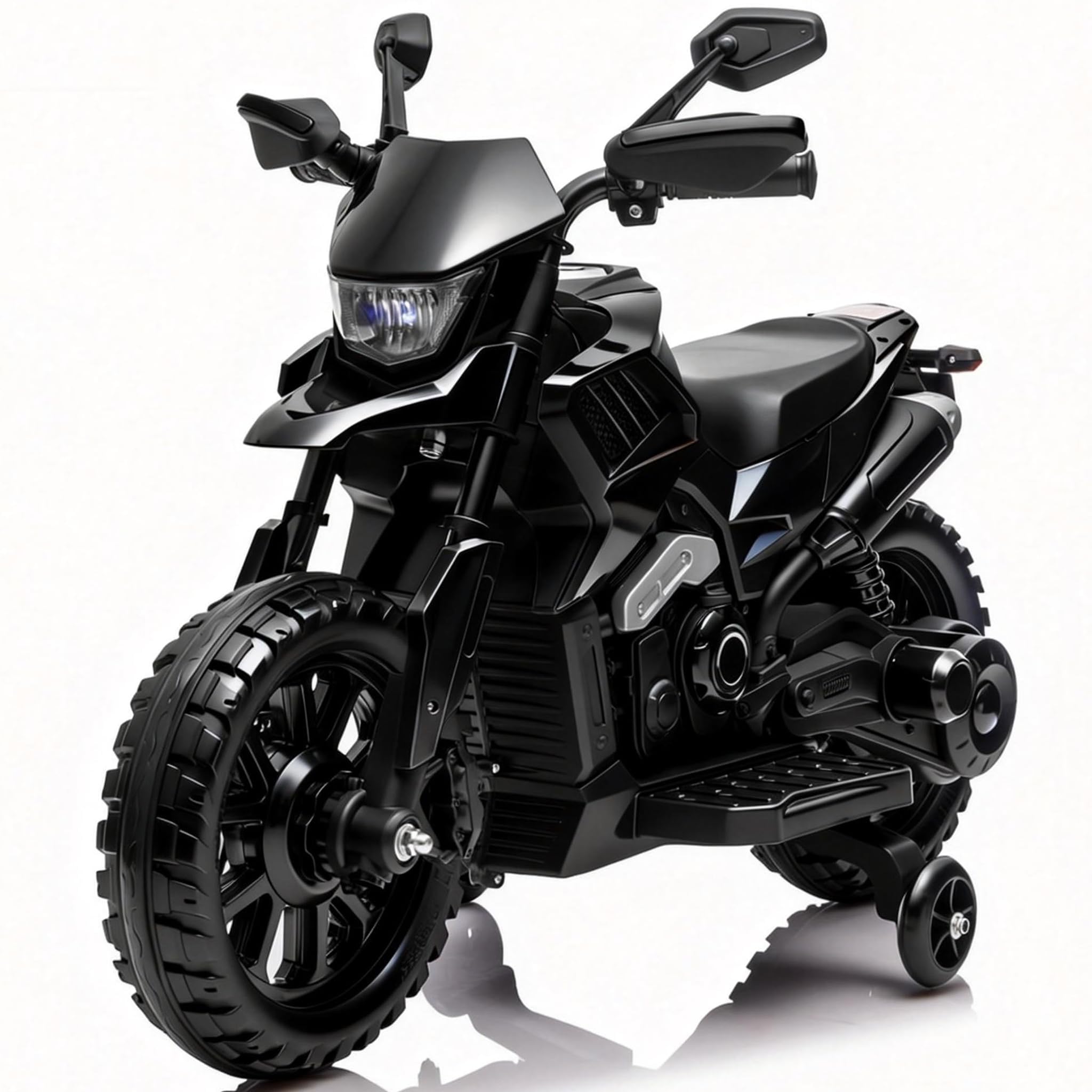 Kids 6V Electric Ride on Motorcycle, Battery Powered Motorbike with Working Headlights, Music & Realistic Engine Sounds, Safe Training Wheels for Stability, Outdoor Play Toy for Toddlers