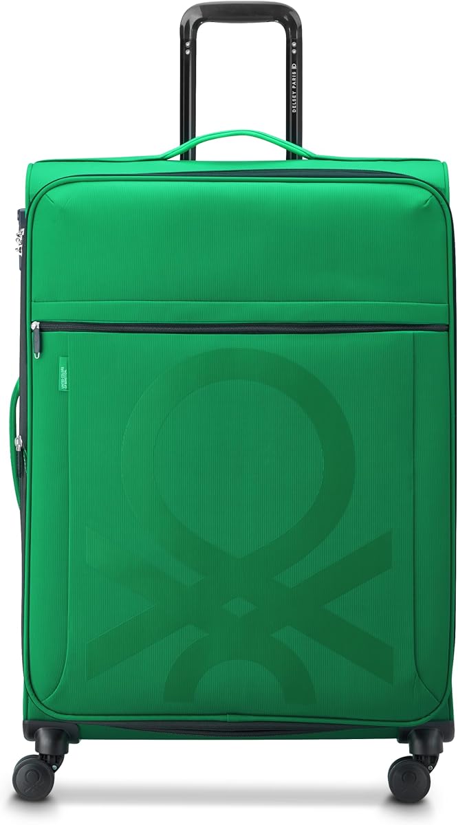 United Colors of Benetton Color Block Softside Expandable Luggage with Spinner Wheels, Green, Checked-Large 27 Inch
