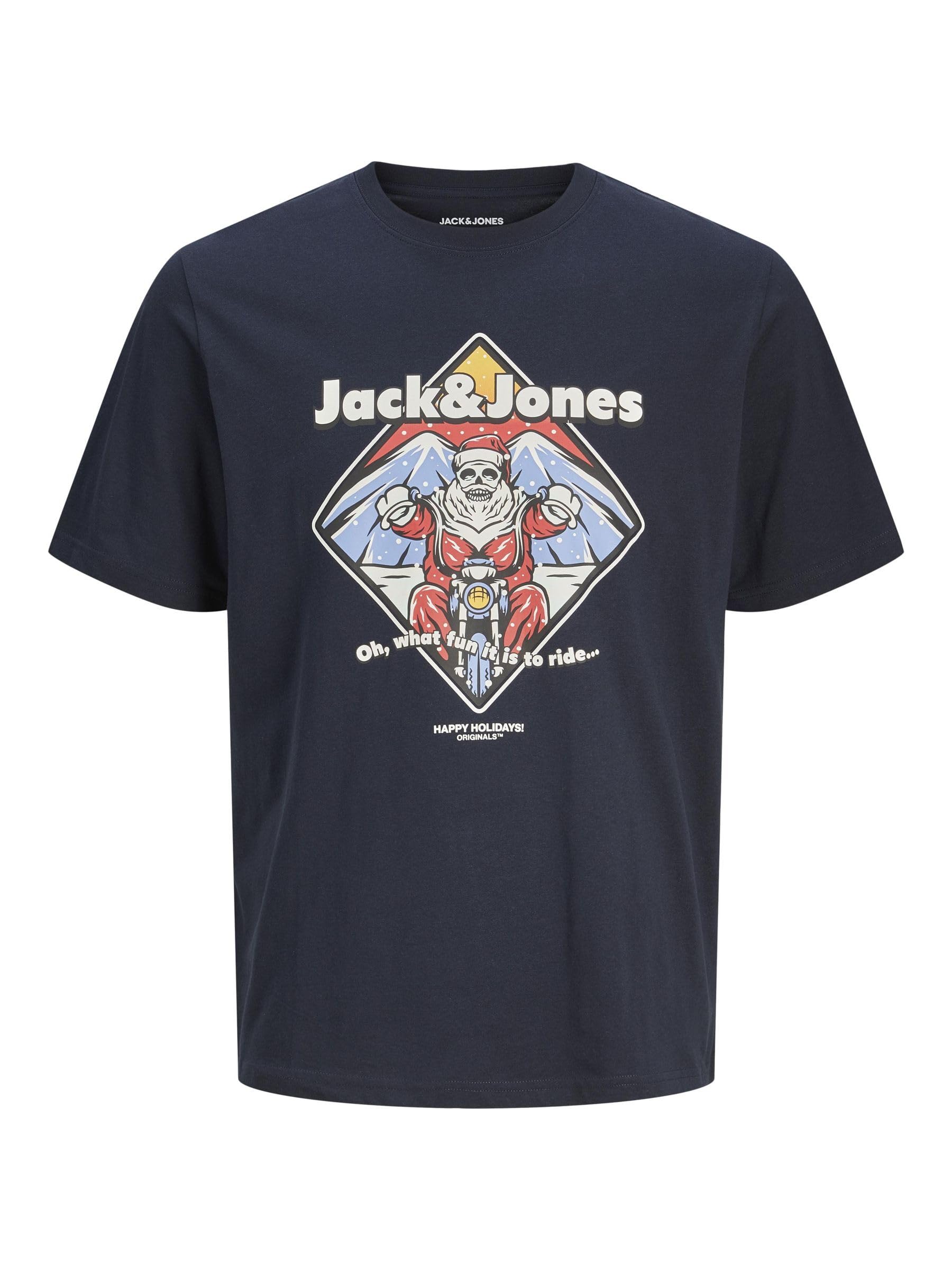 JACK&JONES Herren JJXMAS Christmas Skull Tee SS Crew Neck T-Shirt, Sky Captain, S