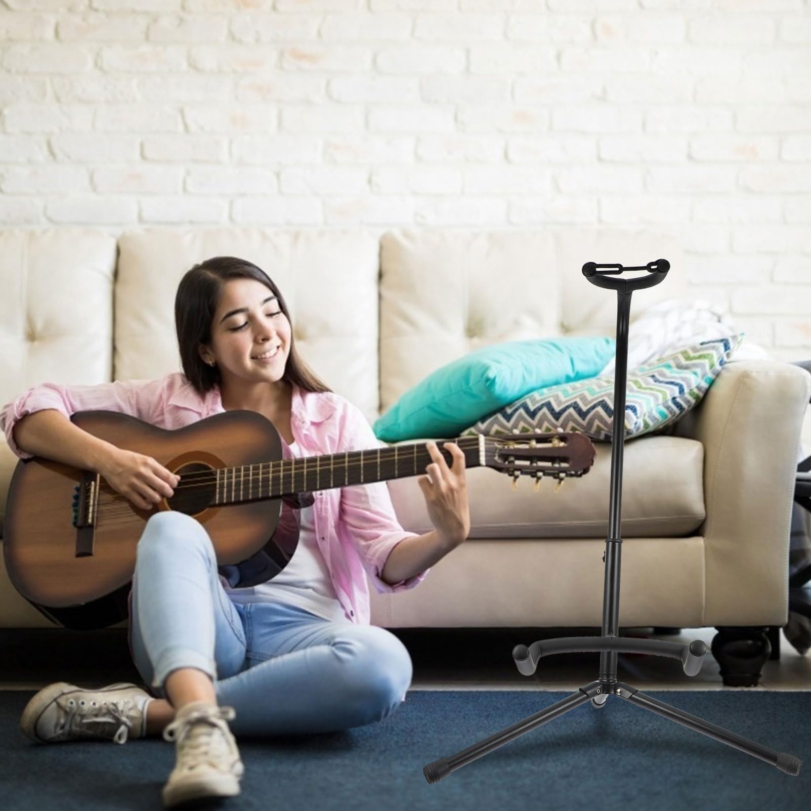 YARNOW Supporto Pieghevole per Chitarra, Supporto Verticale in Ferro Base Stabile, Nero, per Esposizione e Negozio di Chitarre