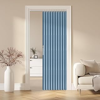 AJAZZ 100% Blackout Accordion Doors Interior Magnetic Door Curtain Closet Door Curtain Invisible Applicable Bedroom Room Living Room Doorway (Blue 42" W x 78" L 1 Panel