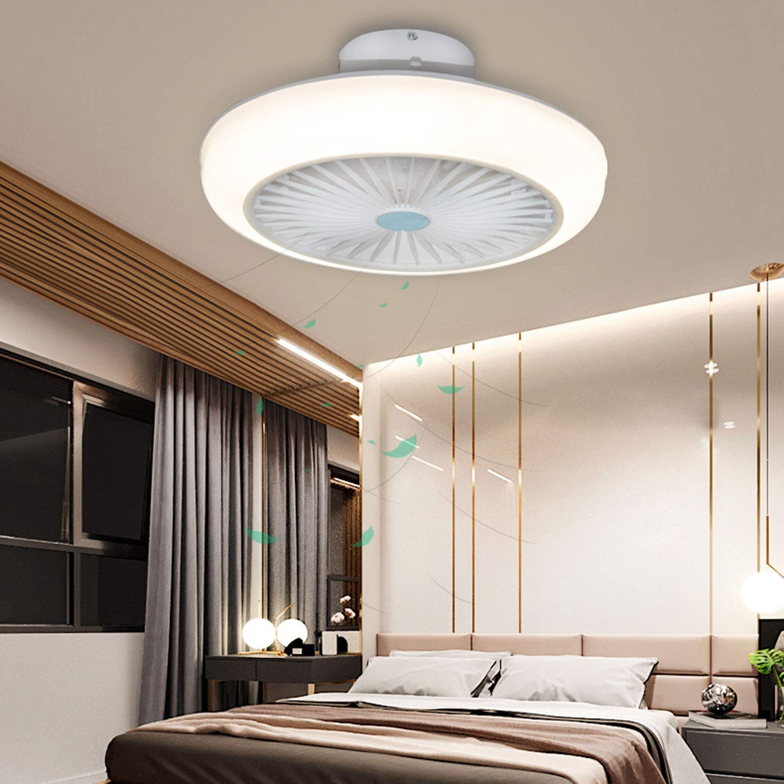 VOMI LED RGB Deckenventilator mit Beleuchtung Licht Fernbedienung Leise Kinderzimmer Flach Farbwechsel Deckenleuchte mit Ventilator Dimmbar Musik Bluetooth Lautsprecher Schlafzimmer Rund Weiß