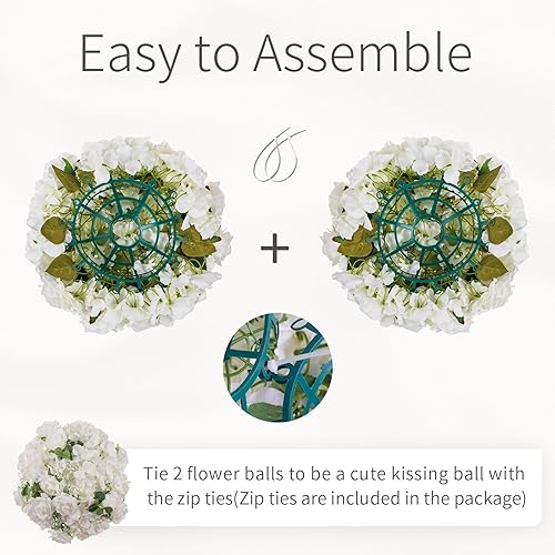 Miniatura 6 de Bolas de flores de boda para centros de mesa, 2 bolas de rosas artificiales, pequeña bola de flores falsas, bola floral de hortensias de seda, ramo
