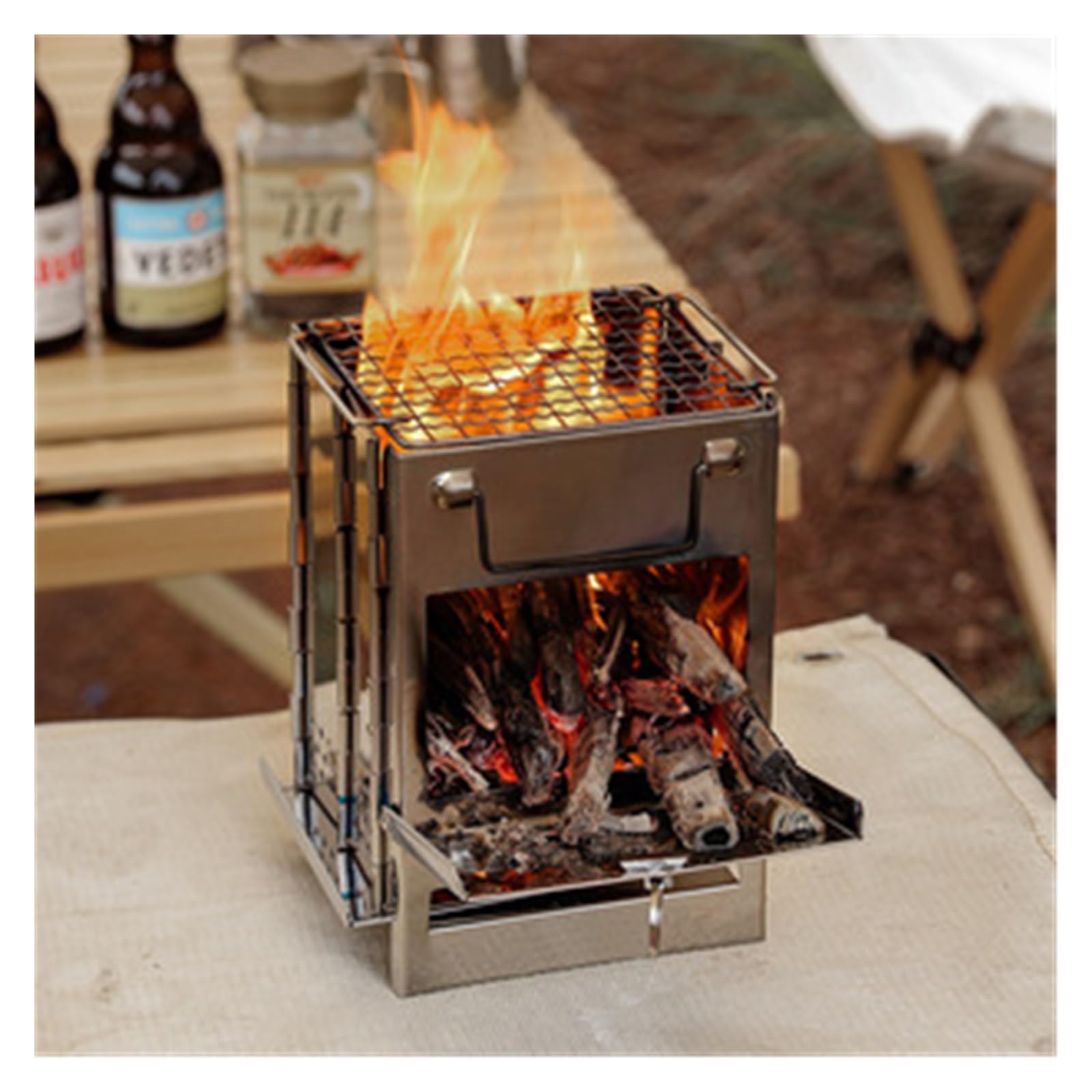 Estufa de Leña Mini Parrilla Plegable de Acero Inoxidable for Exteriores, Ideal for barbacoas, Camping, picnics, Estufas carbón y Parrillas for Barbacoa