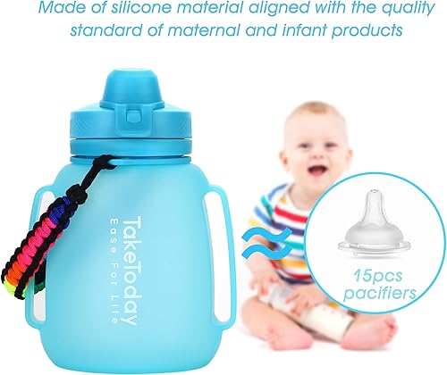 Miniatura 3 de TakeToday Botellas de agua plegables de 40 onzas con popote, botella de agua deportiva de silicona de 1.2 litros con marcador de tiempo, botella de