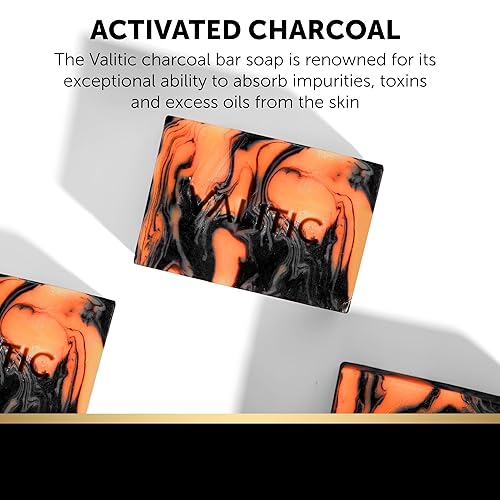 Miniatura 2 de VALITIC Barra de jabón negra de cúrcuma con ácido kójico y carbón, removedor de manchas oscuras para lavado corporal o facial, paquete de 2 unidades
