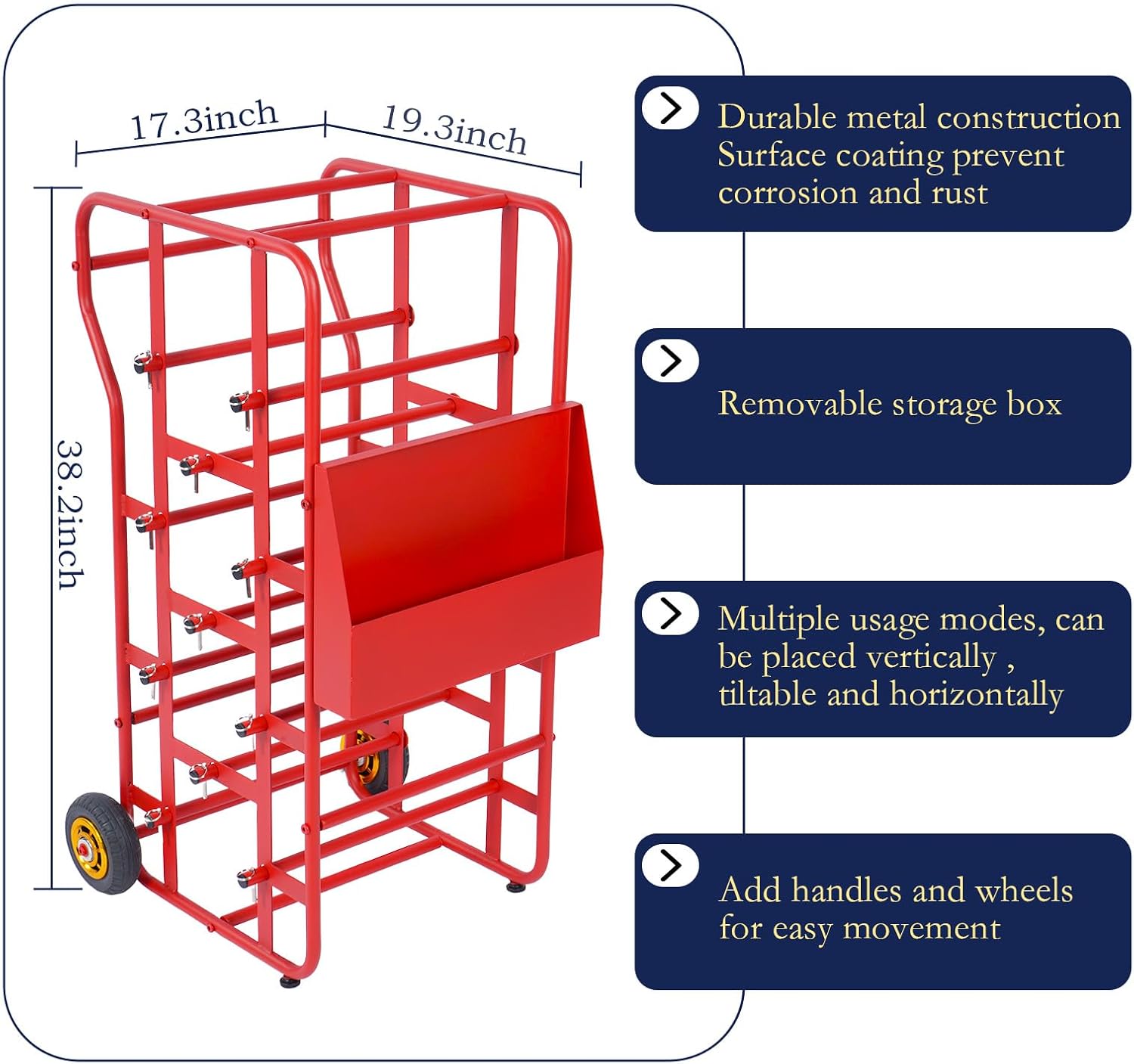 lukar Wire Spool Rack, Wire Cart with Wheels, Wire Cable Caddy with 11 Rods, Multi-Spool Wire Rack Dispenser with Movable Wiring Storage Box for Electrical Industrial Use