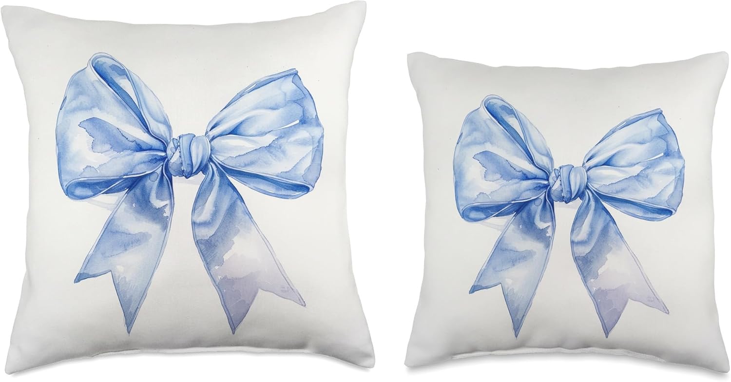 Bow in Watercolor|| coquette || Aesthetic Baby blue Bow Throw Pillow