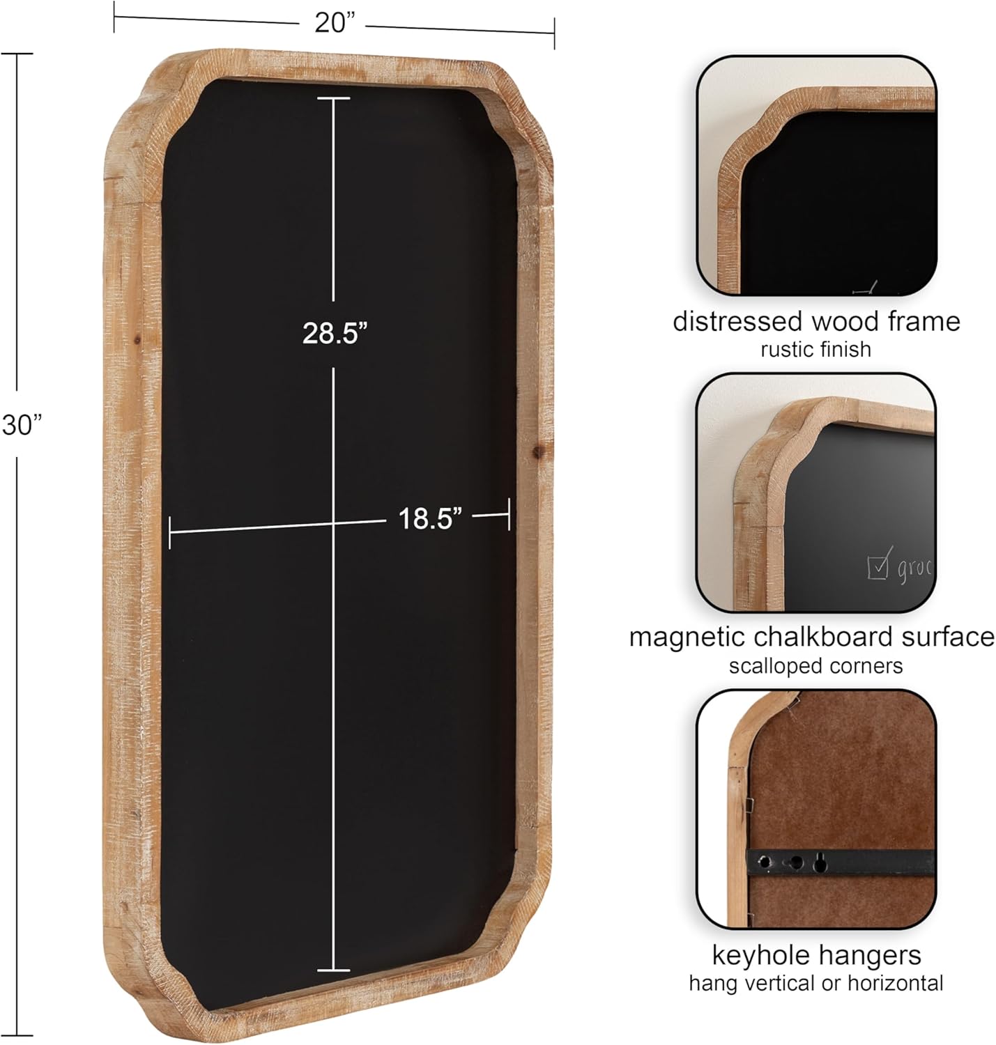 Kate and Laurel Marston Modern Farmhouse Scalloped Magnetic Chalkboard, 20 x 30, Rustic Brown, Transitional Rectangular Chalkboard for Use as Message Board or Decorative Wall Organization