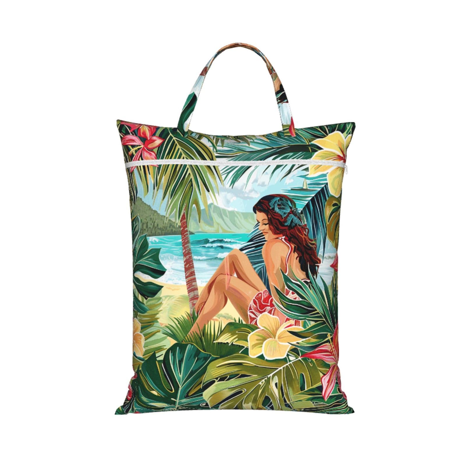Large Travel Laundry Bags,summer hawaiian art Print with Handle Foldable Laundry Bag for Holidays Gym Swimming and Family Trips, 1Pcs