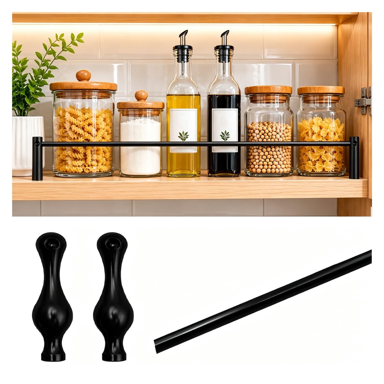MZZKFC Shelf Rail for Kitchen Cabinet 9-35in，Customizable Dish Shelf Guard Rail Waterproof & Rust-Resistant, Aluminum Alloy Shelfs Retainer Bar for Pantry(Black C,15in/381mm)