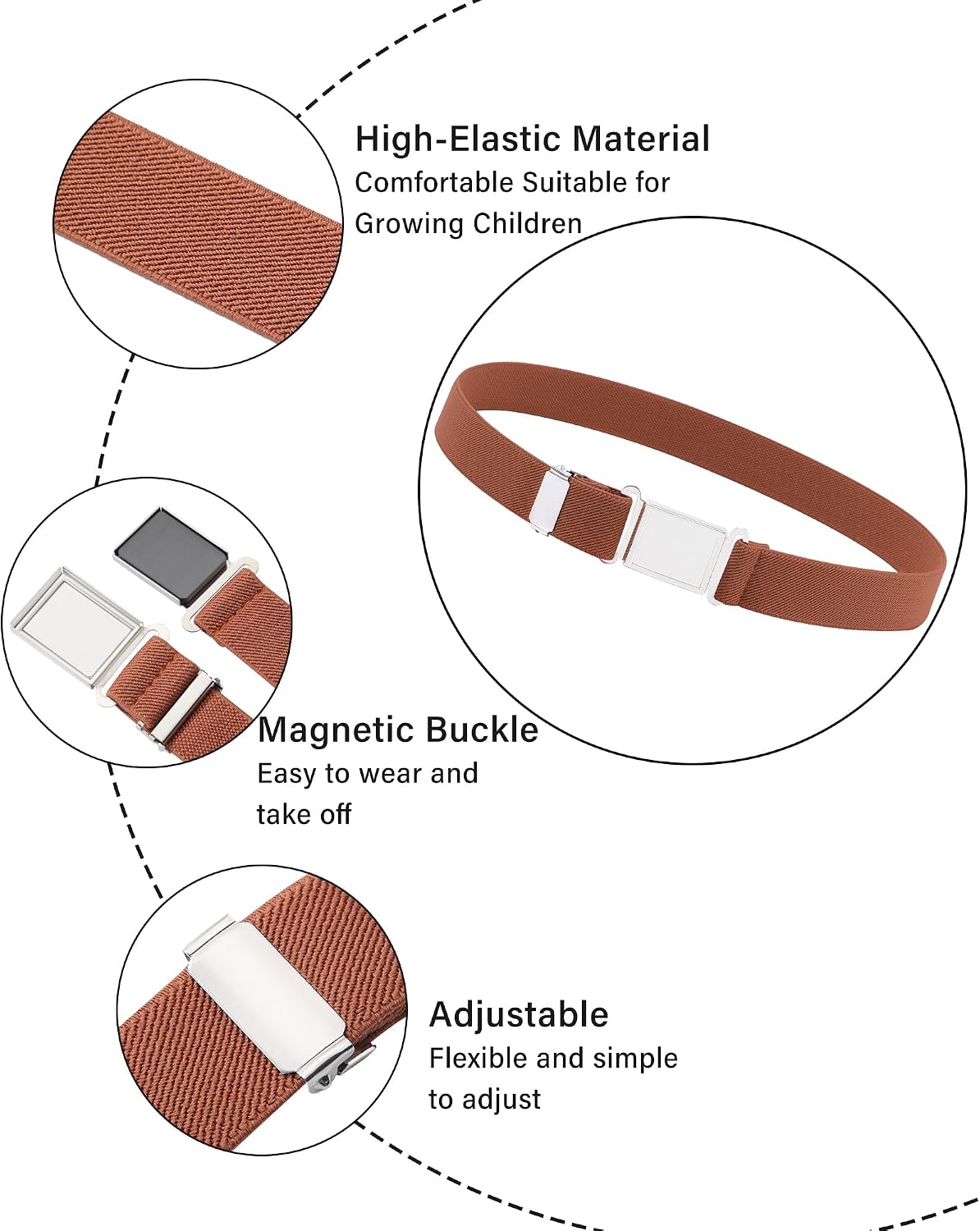  3 PCS Kids Adjustable Magnetic Belts - Easy to Use Magnetic Buckle Belt for Boys and Girls thumbnail